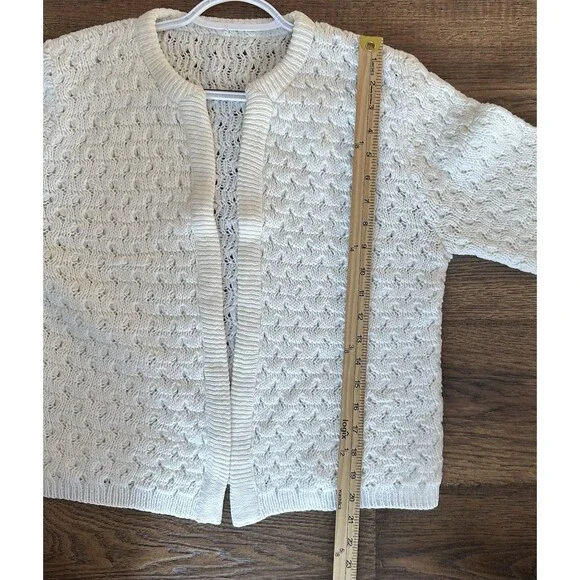 Handmade Ivory Open Knit Cardigan Sweater Women’s Medium Open Front Textured - Picture 5 of 5